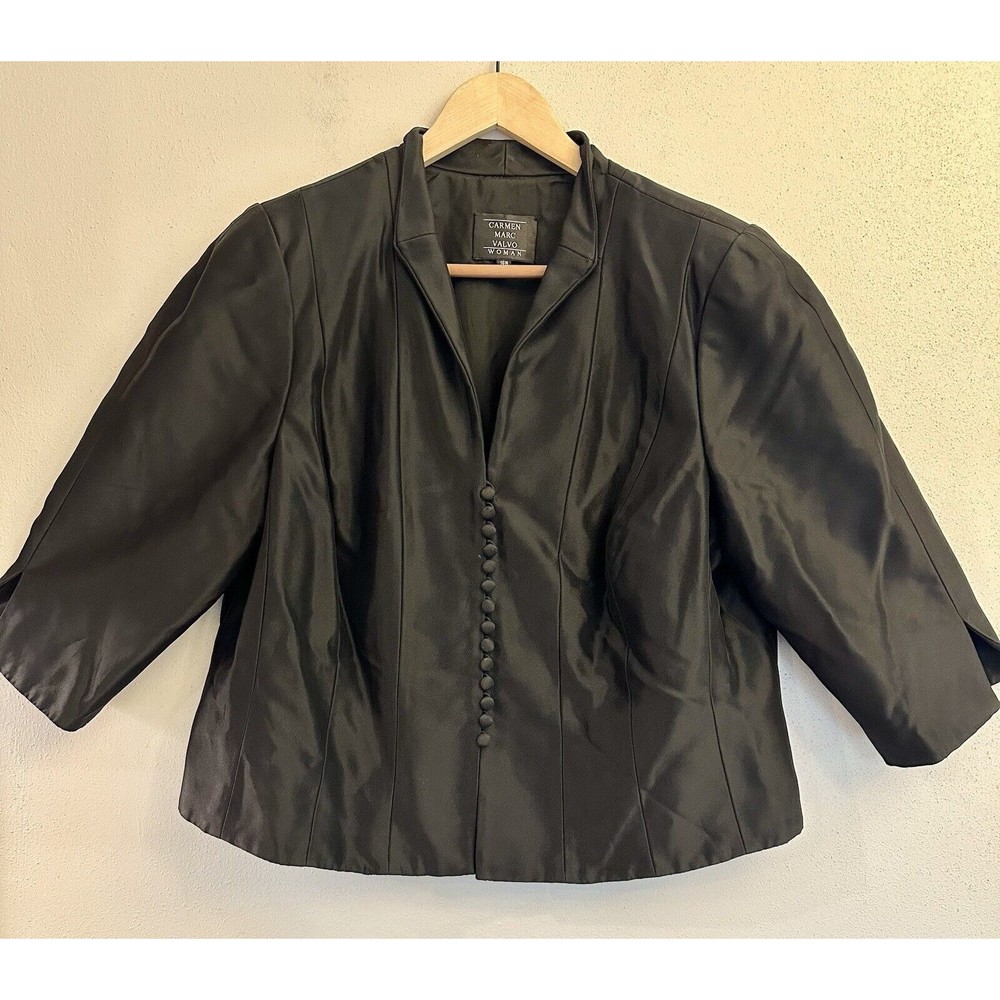 Carmen Marc Valvo Women's Silk Black Silver Thread Evening Gala Ball Jacket 16W